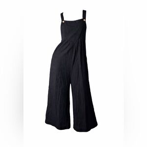 BiBi Black Wide-Leg Button-Strap Jumpsuit